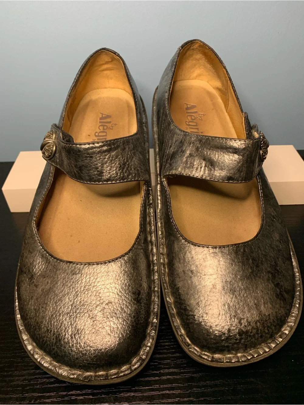 Alegria Metallic Silver Mary Jane Platform Shoes